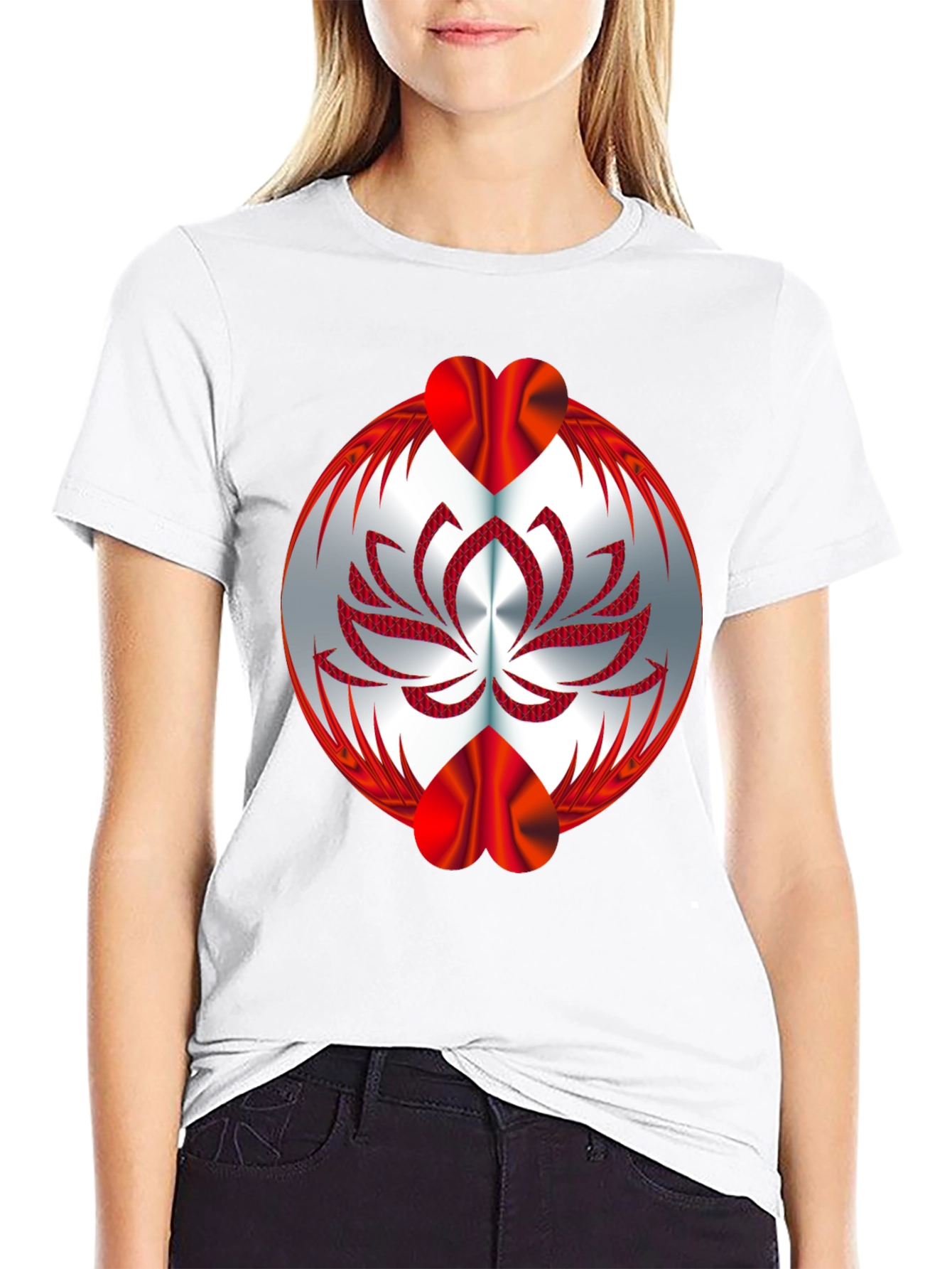 Abstract Lotus Graphic Tee - Black