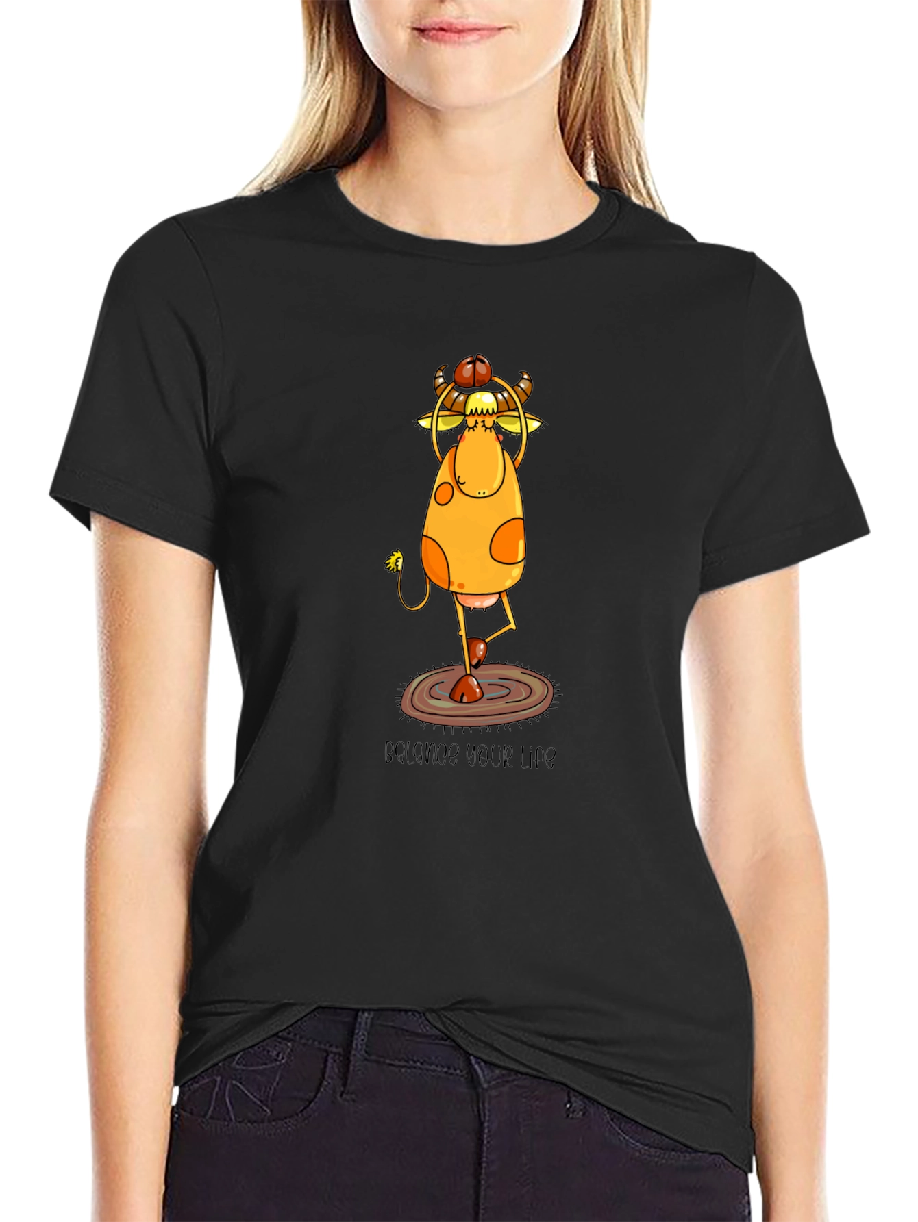 Yoga Cow Graphic Tee - Balance Your Life Shirt