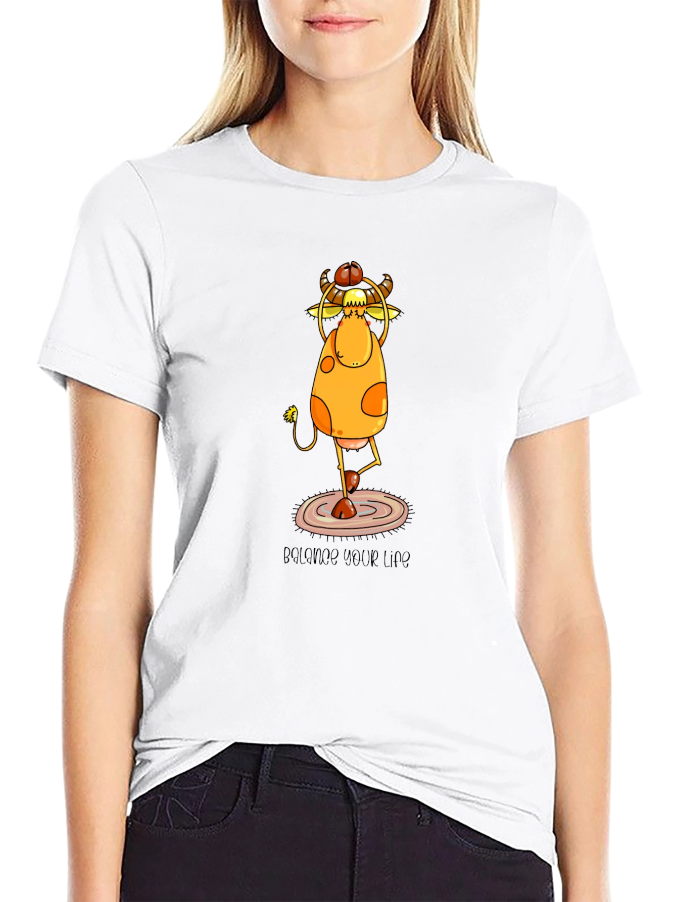 Yoga Cow Graphic Tee - Balance Your Life Shirt