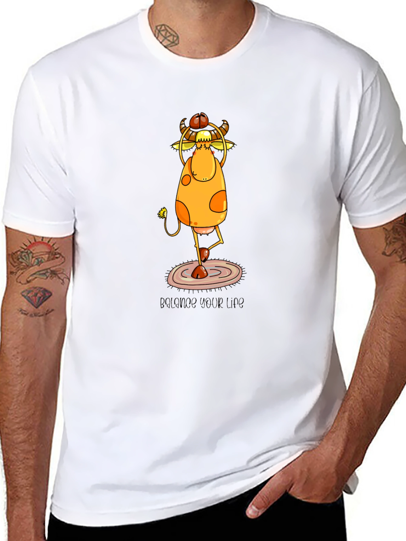 Yoga Cow Graphic Tee - Balance Your Life Shirt