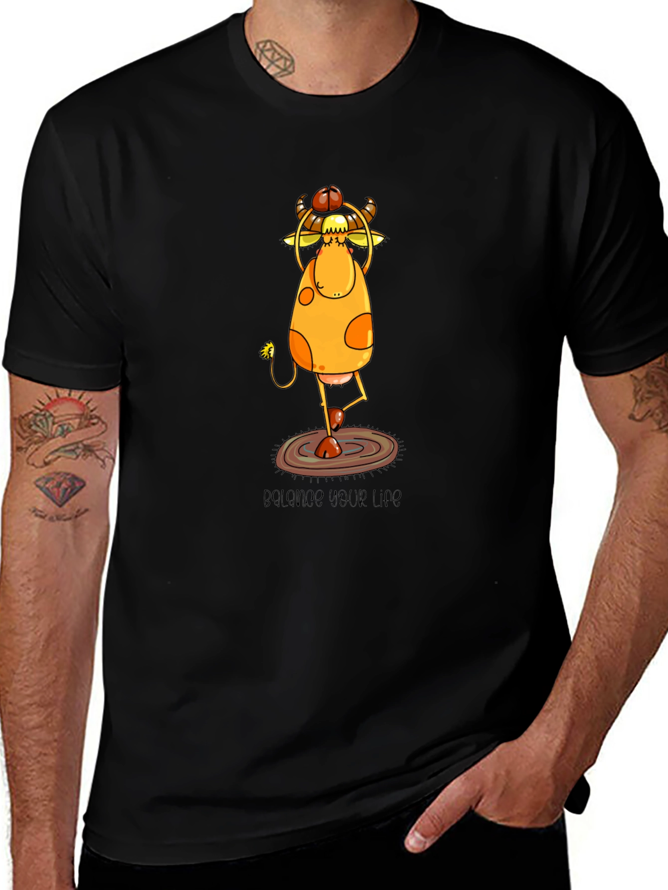 Yoga Cow Graphic Tee - Balance Your Life Shirt