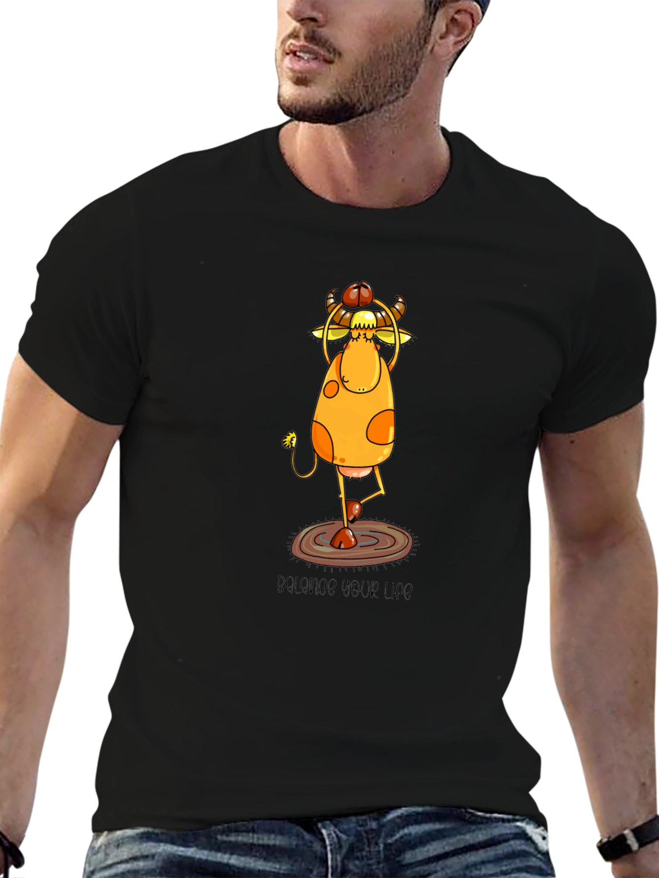 Yoga Cow Graphic Tee - Balance Your Life Shirt