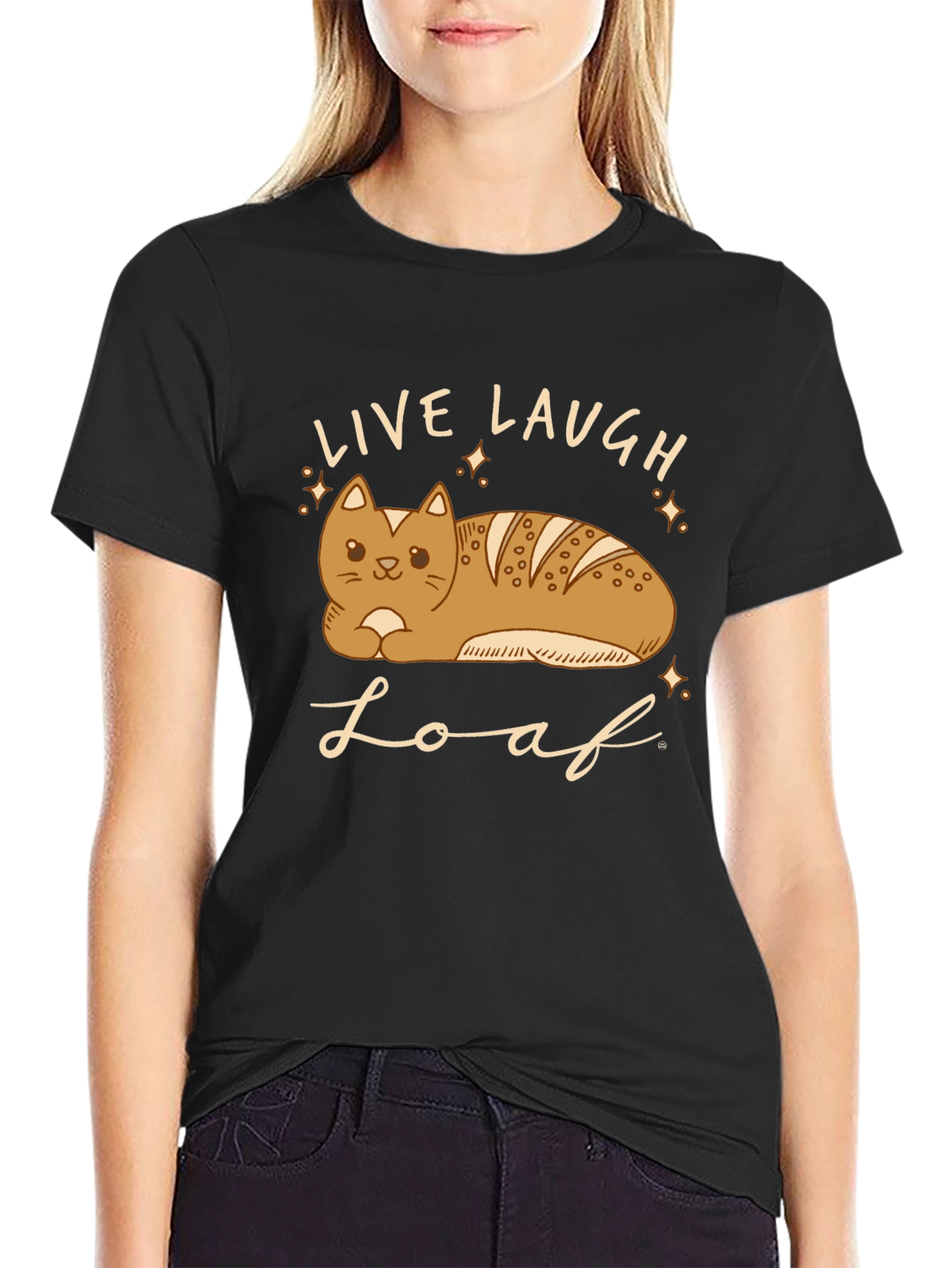 Live Laugh Loaf T-Shirt - Cat Bread Funny Tee