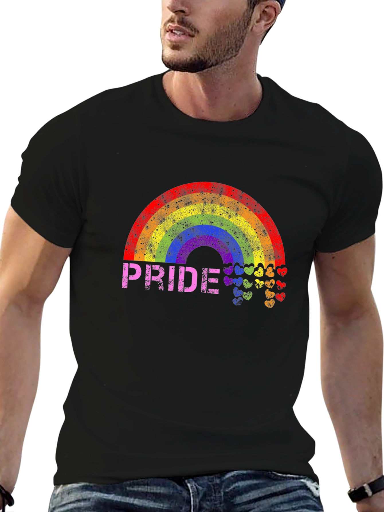 Pride Rainbow Heart Graphic Black T-Shirt