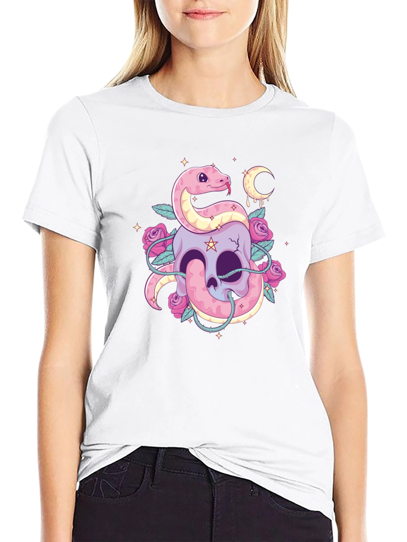Skull & Snake Graphic Tee - Goth Aesthetic Shirt