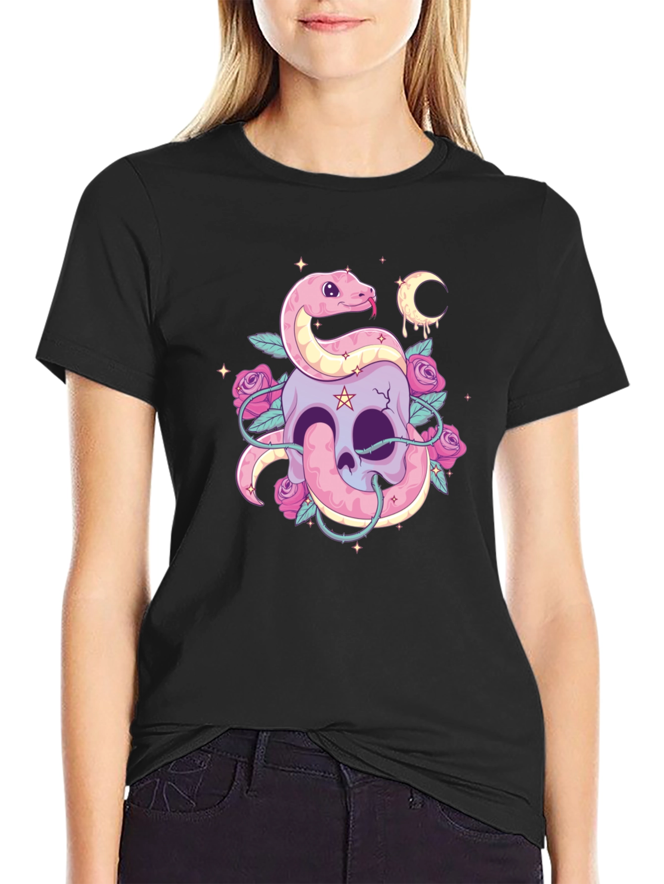 Skull & Snake Graphic Tee - Goth Aesthetic Shirt