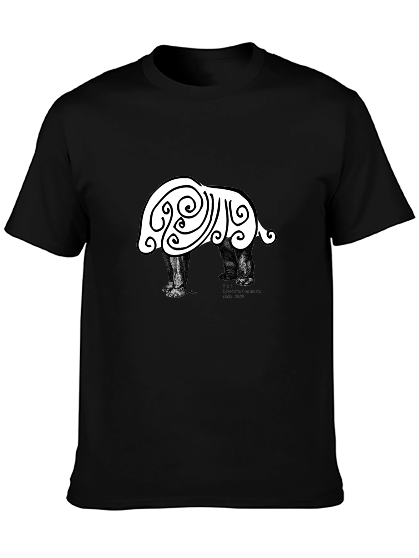 Abstract Hippo Graphic Tee - Black Cotton T-Shirt