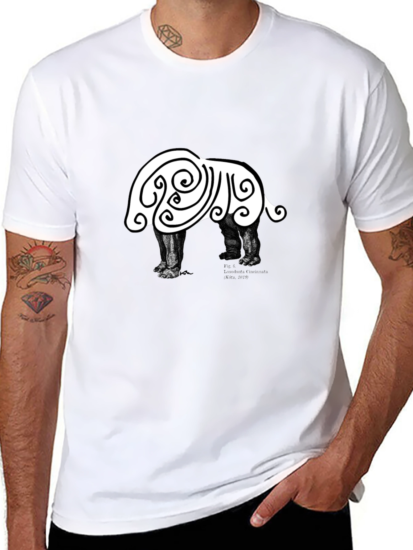 Abstract Hippo Graphic Tee - Black Cotton T-Shirt