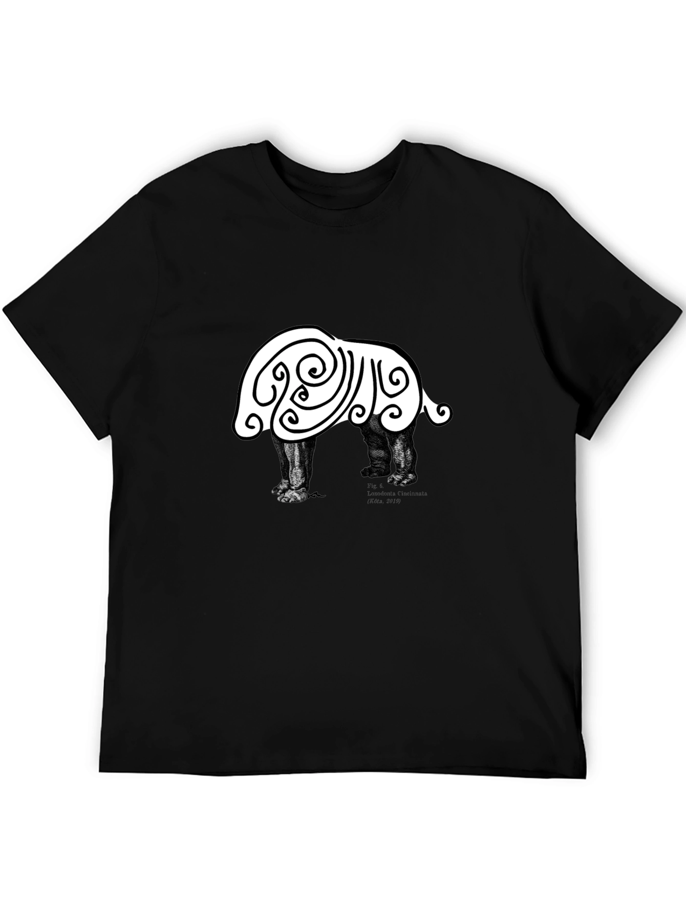 Abstract Hippo Graphic Tee - Black Cotton T-Shirt