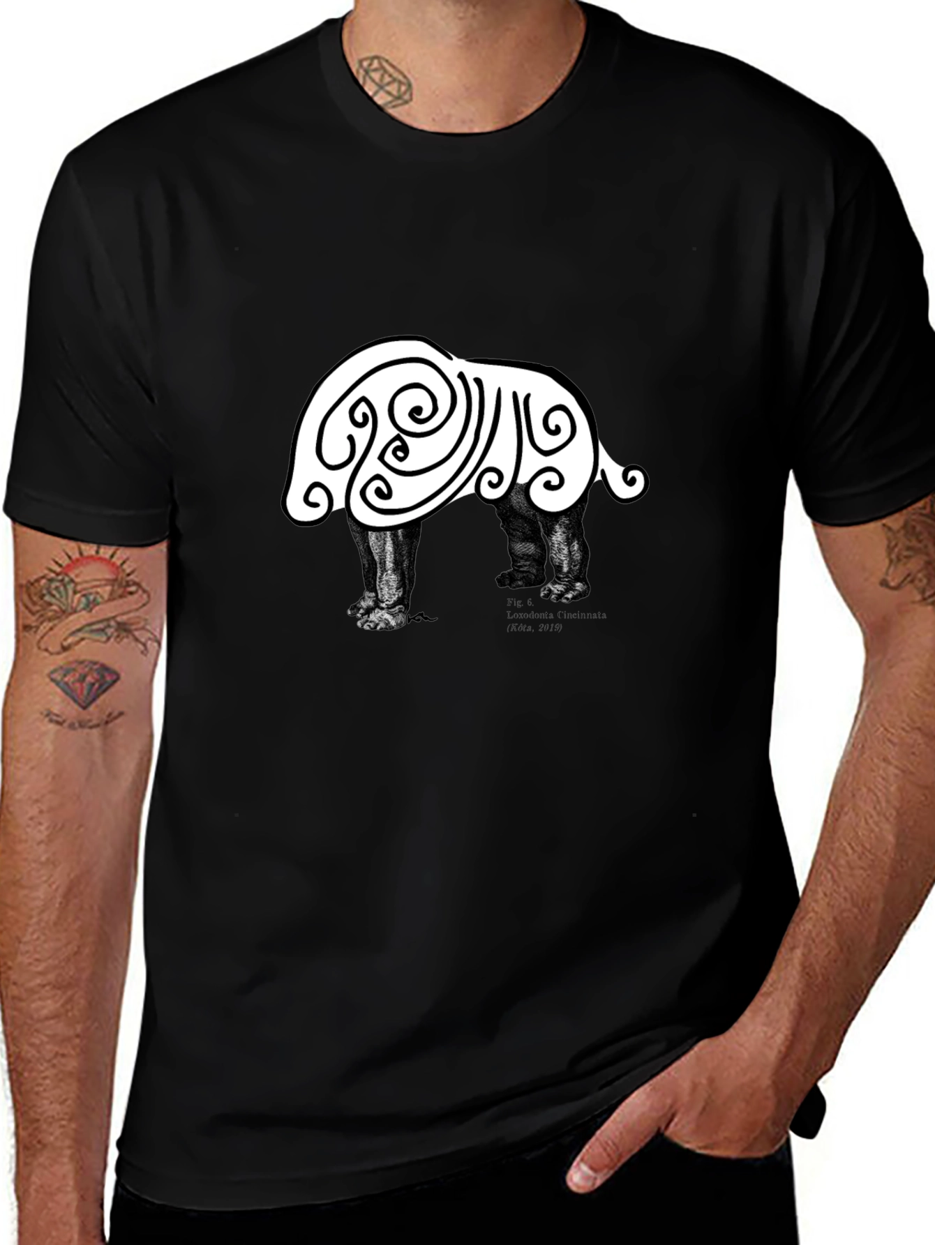 Abstract Hippo Graphic Tee - Black Cotton T-Shirt