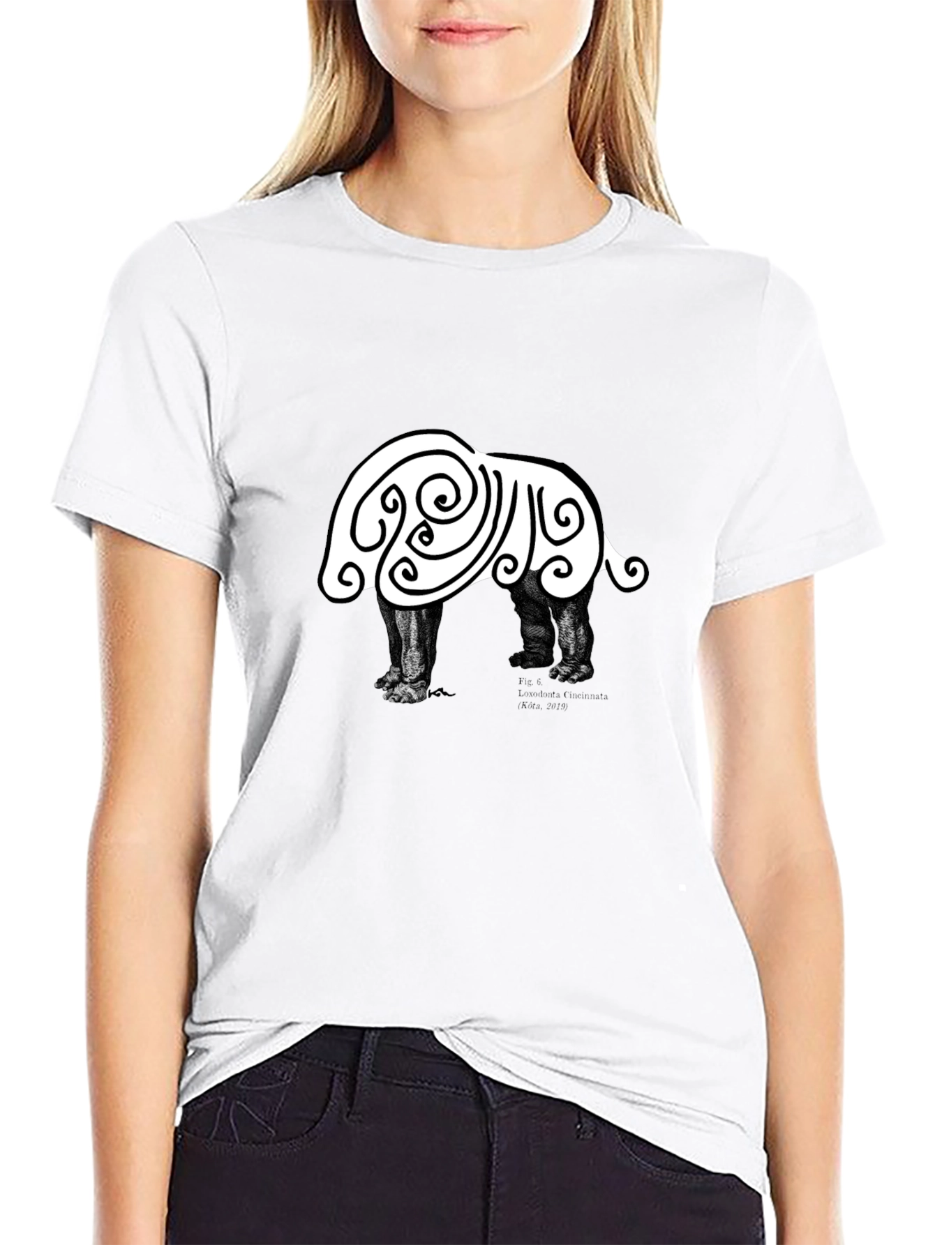Abstract Hippo Graphic Tee - Black Cotton T-Shirt