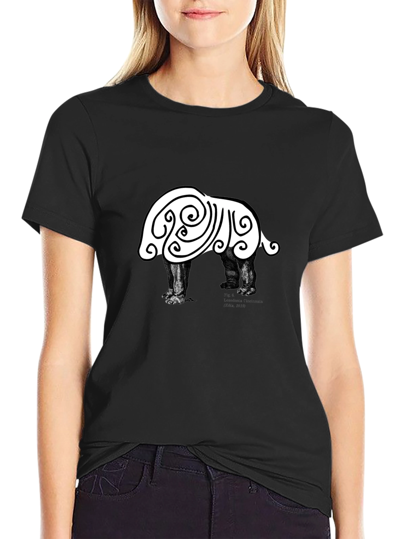 Abstract Hippo Graphic Tee - Black Cotton T-Shirt