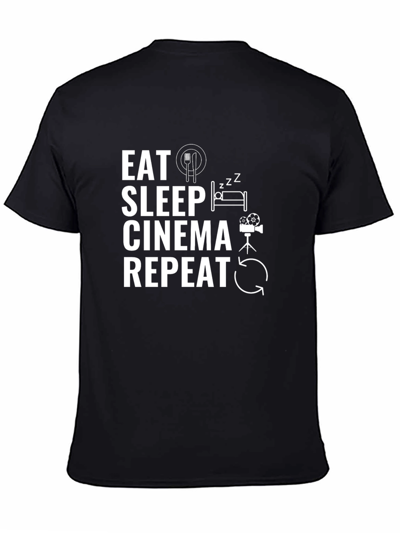 Eat Sleep Cinema Repeat Black Graphic T-Shirt