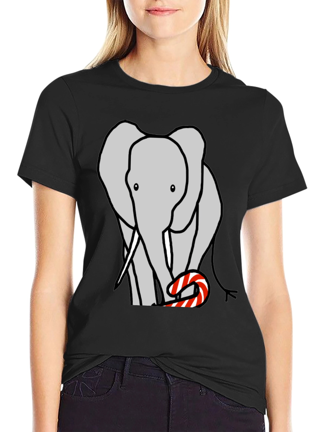 Elephant Candy Cane Black T-Shirt