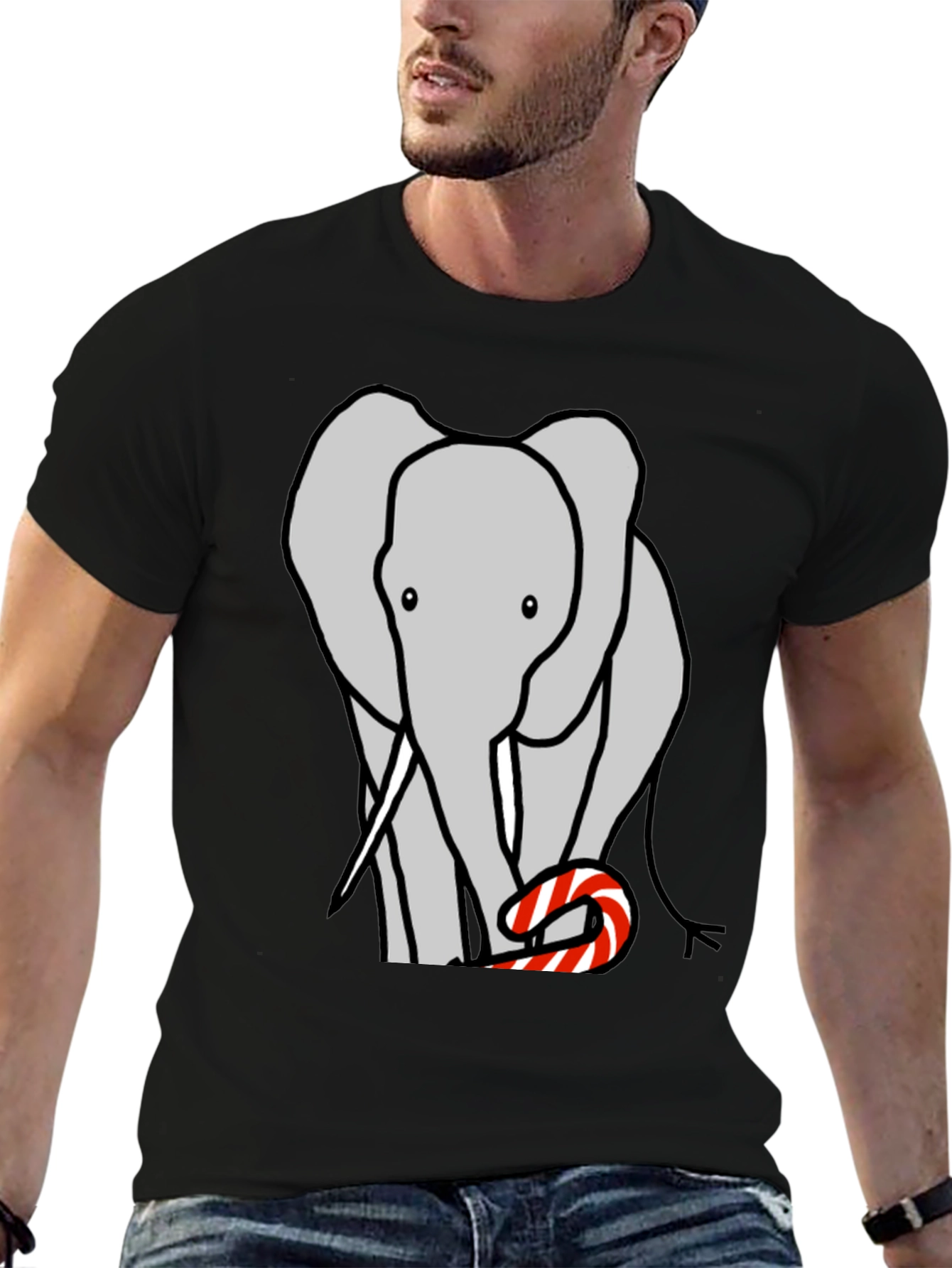 Elephant Candy Cane Black T-Shirt