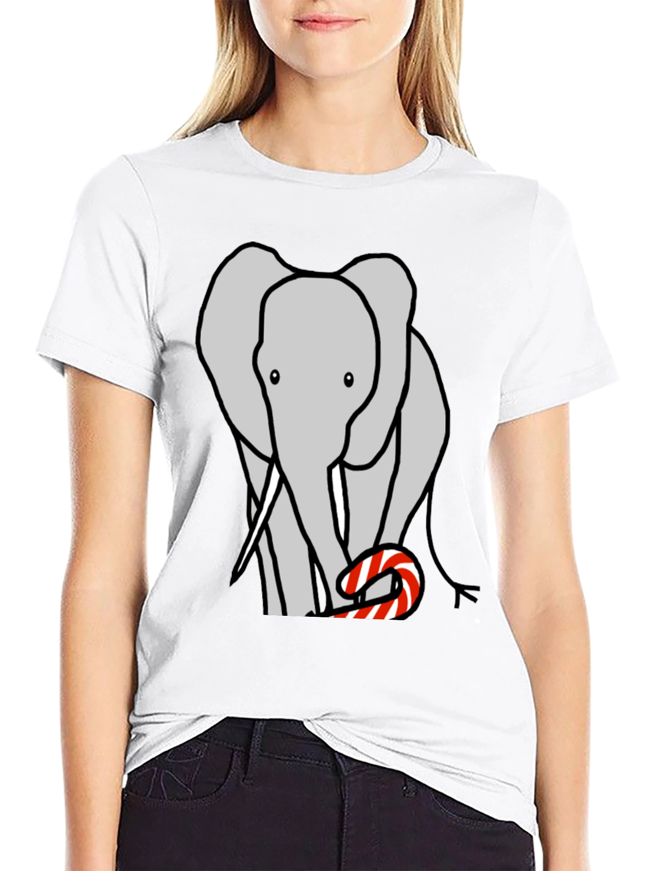 Elephant Candy Cane Black T-Shirt