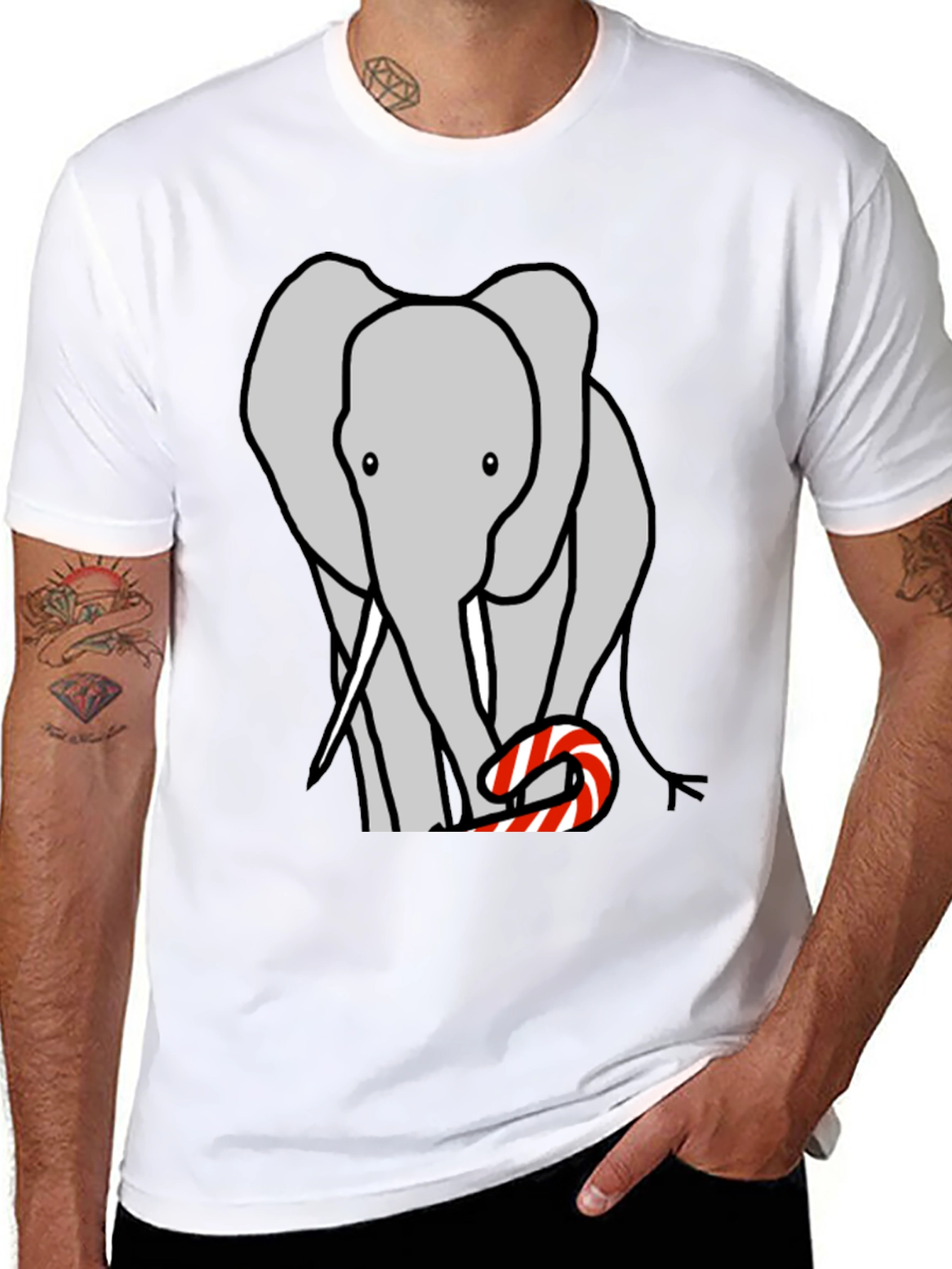 Elephant Candy Cane Black T-Shirt