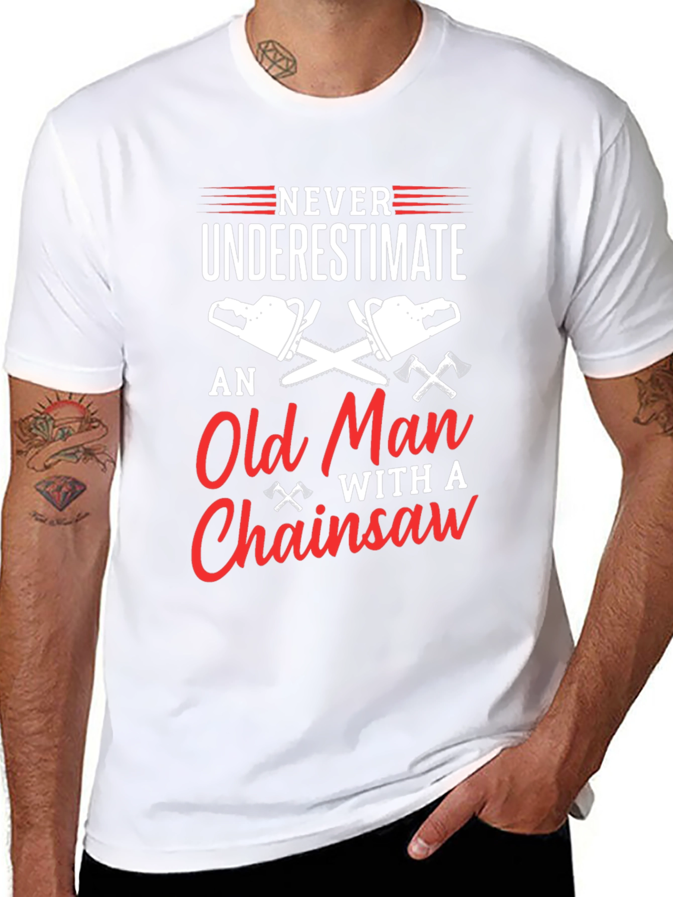 Never Underestimate Old Man Chainsaw T-Shirt