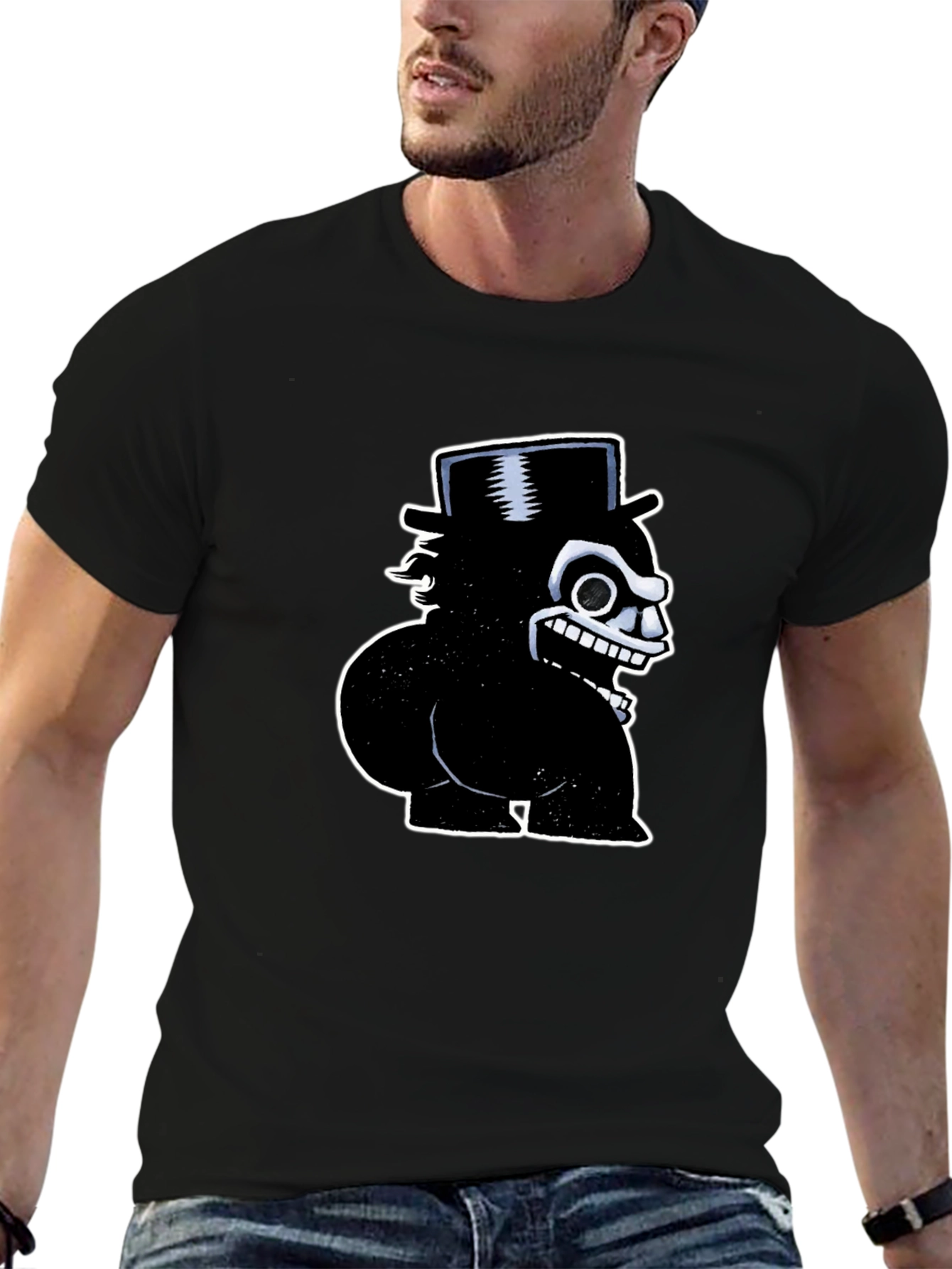 Mens Black Cartoon Character Graphic T-Shirt