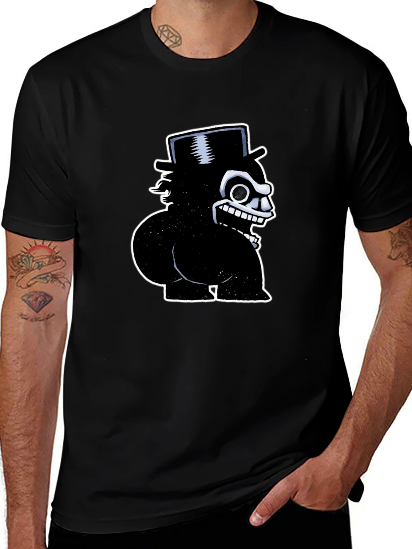 Mens Black Cartoon Character Graphic T-Shirt