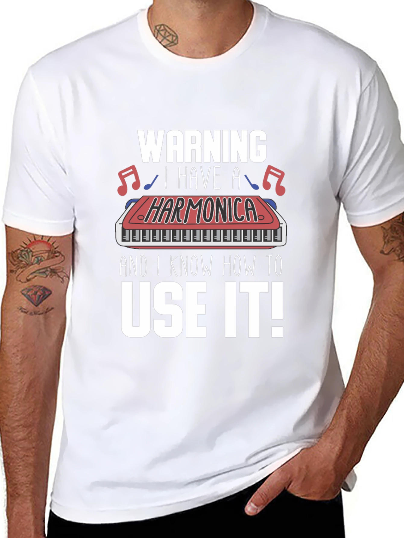 Warning Harmonica T-Shirt - Musician Novelty Tee