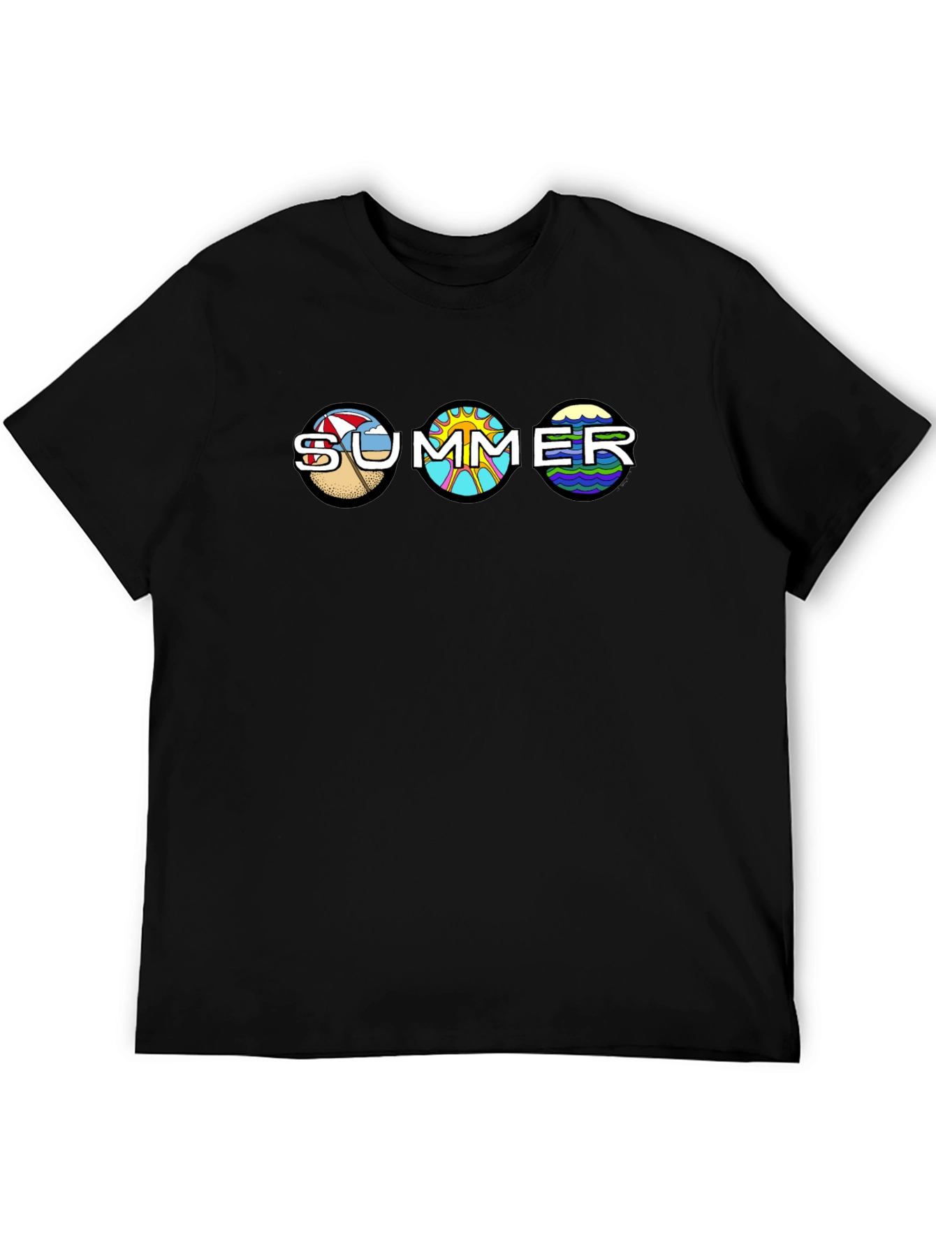 Summer T-Shirt with Beach Sun and Waves Design