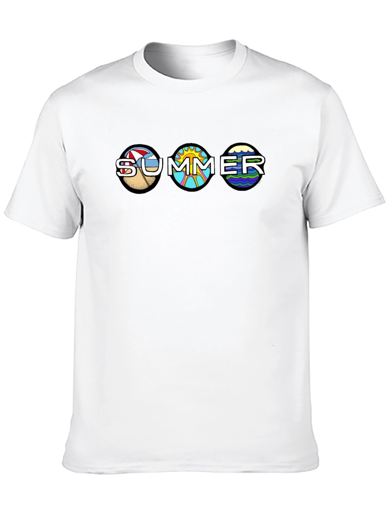 Summer T-Shirt with Beach Sun and Waves Design