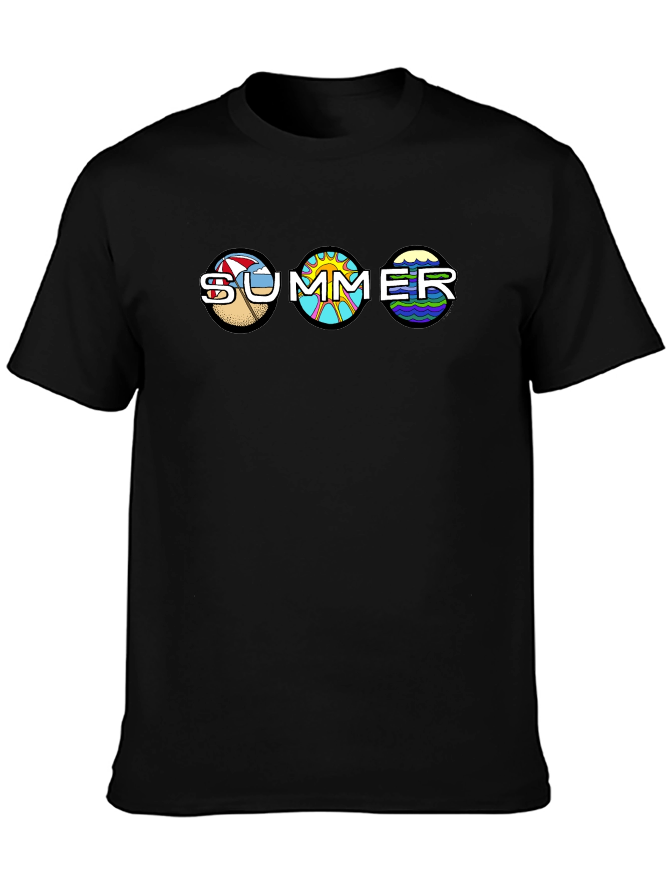 Summer T-Shirt with Beach Sun and Waves Design