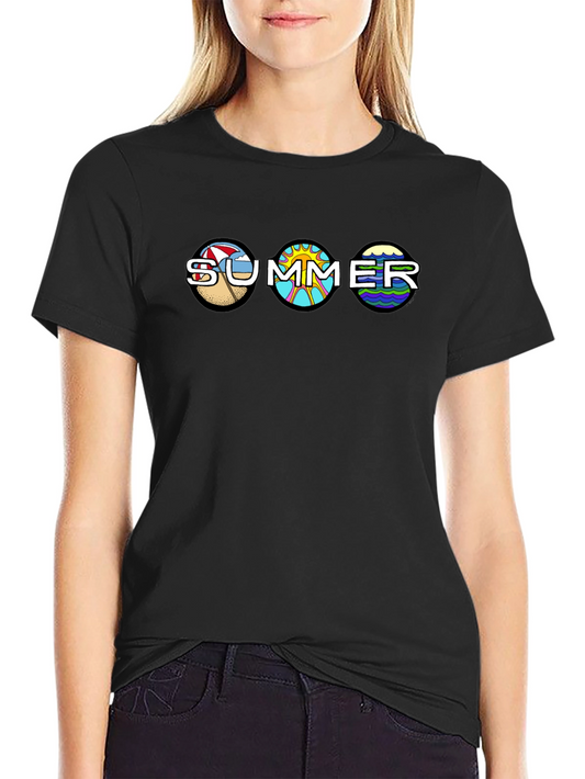 Summer T-Shirt with Beach Sun and Waves Design