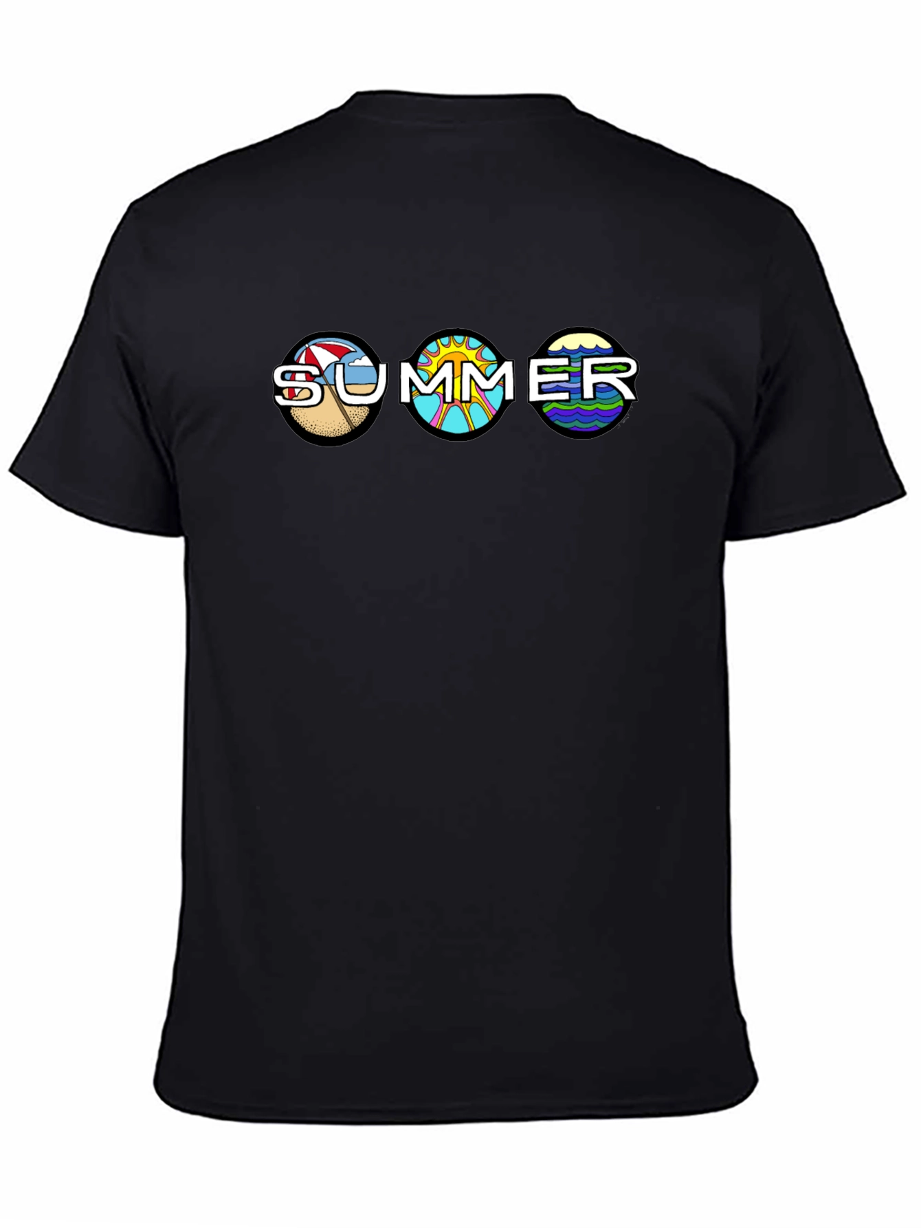 Summer T-Shirt with Beach Sun and Waves Design