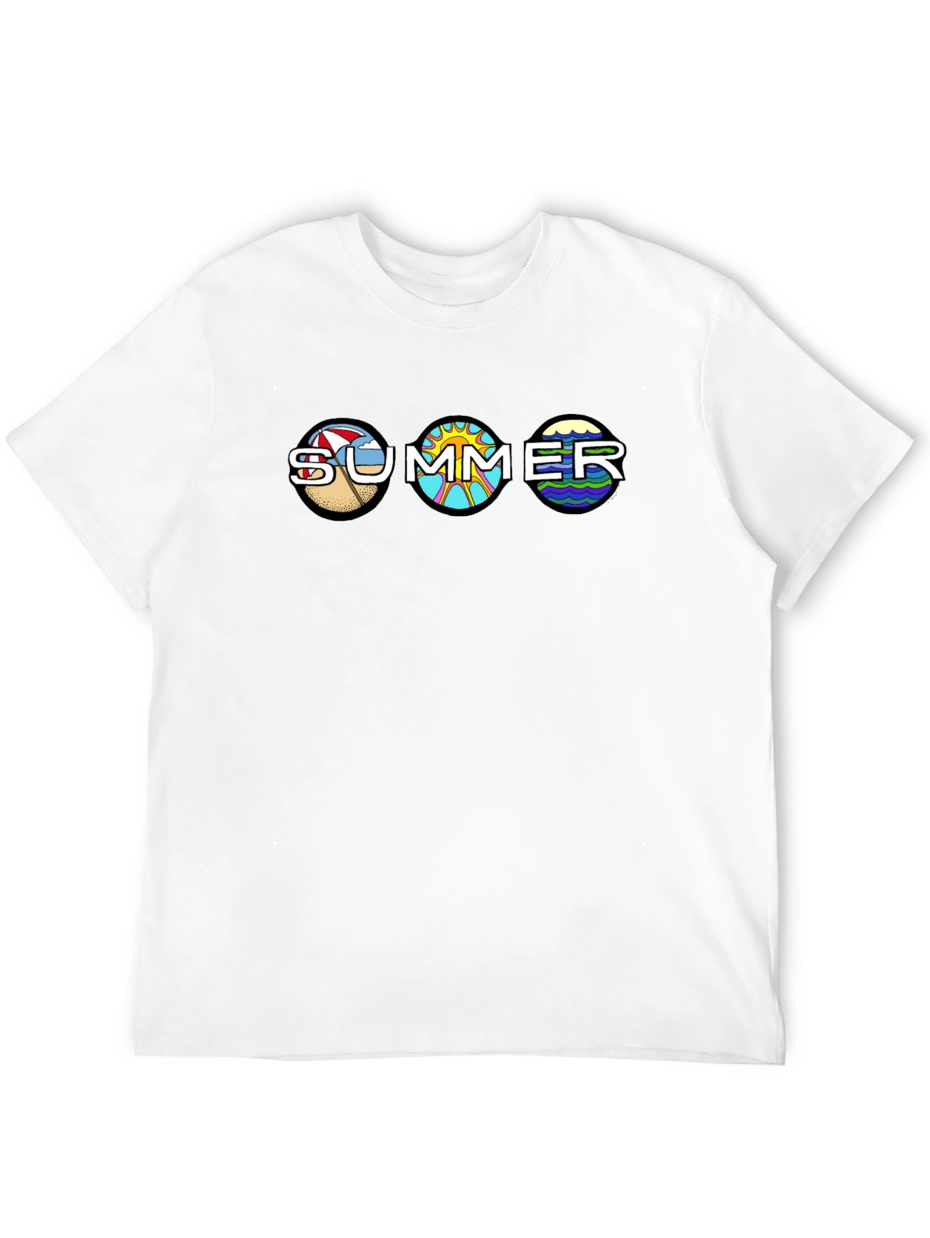 Summer T-Shirt with Beach Sun and Waves Design