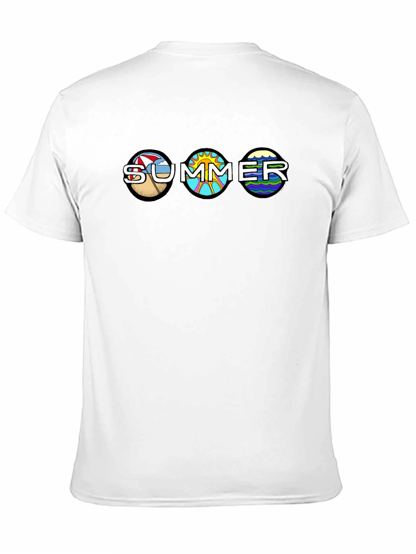 Summer T-Shirt with Beach Sun and Waves Design