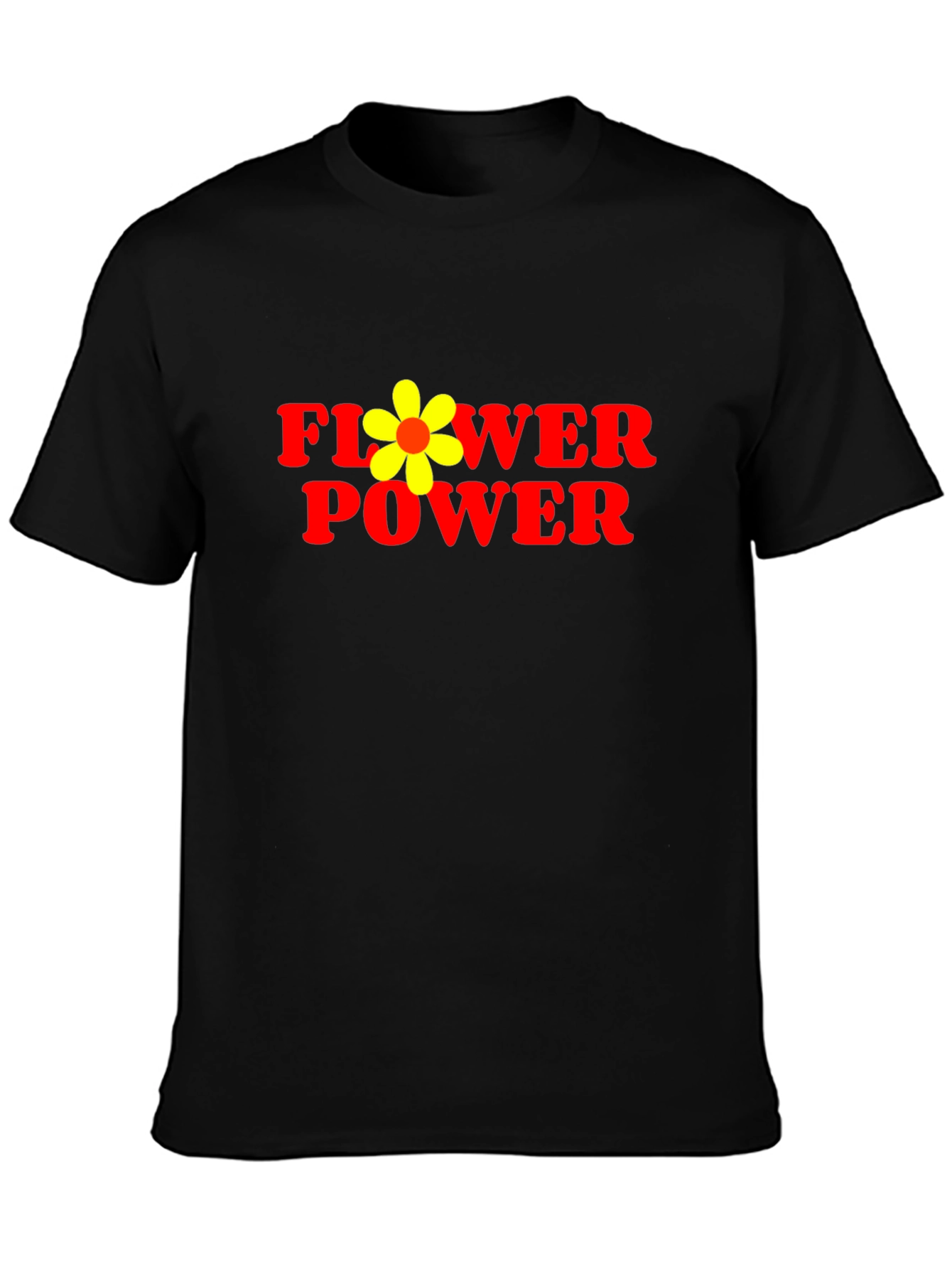 Flower Power Graphic Tee - Black Cotton Casual T-Shirt