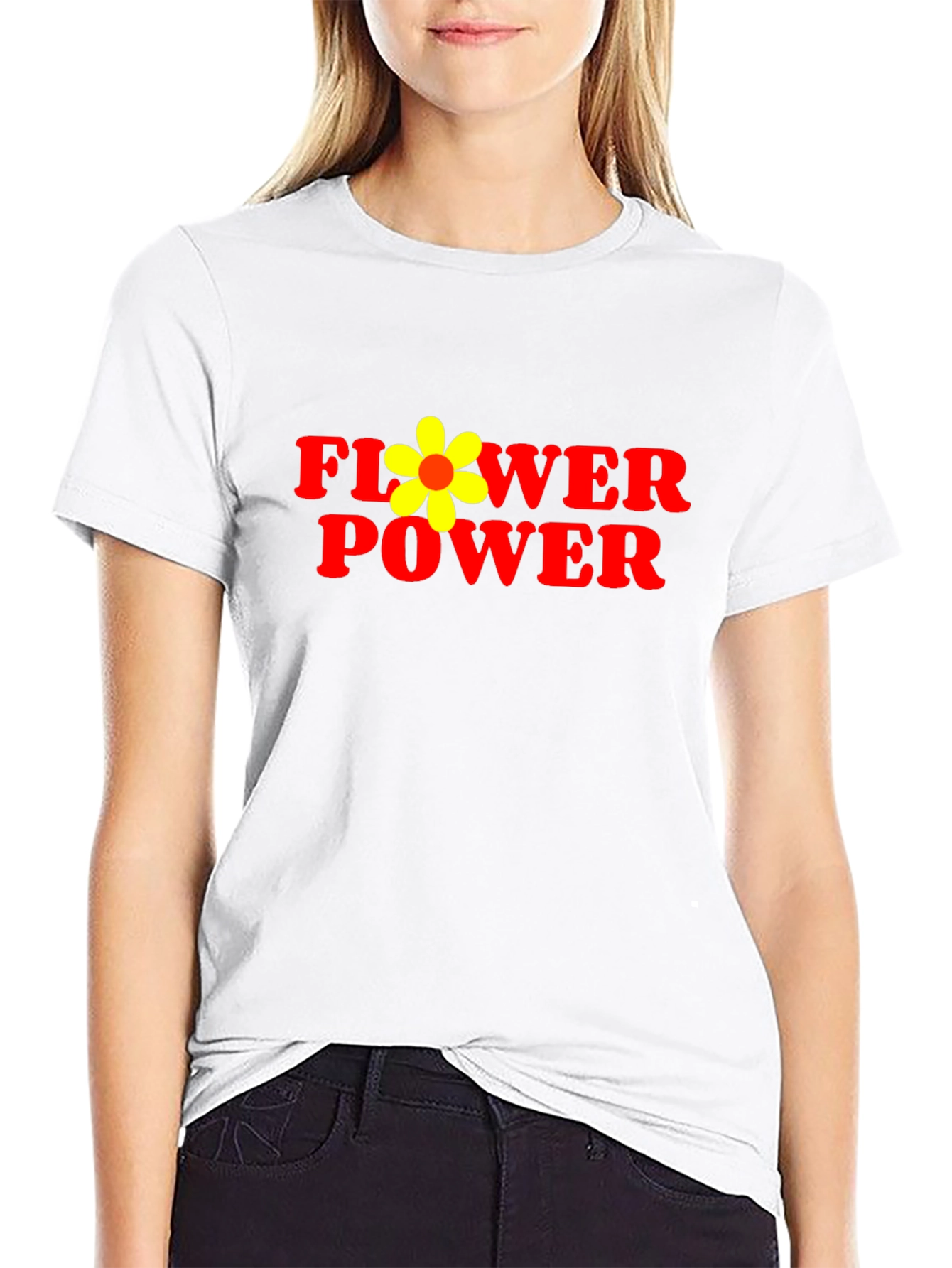 Flower Power Graphic Tee - Black Cotton Casual T-Shirt