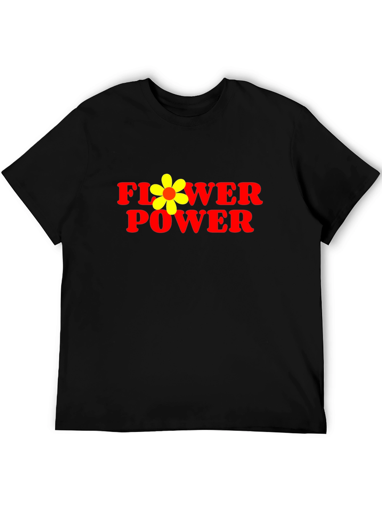 Flower Power Graphic Tee - Black Cotton Casual T-Shirt