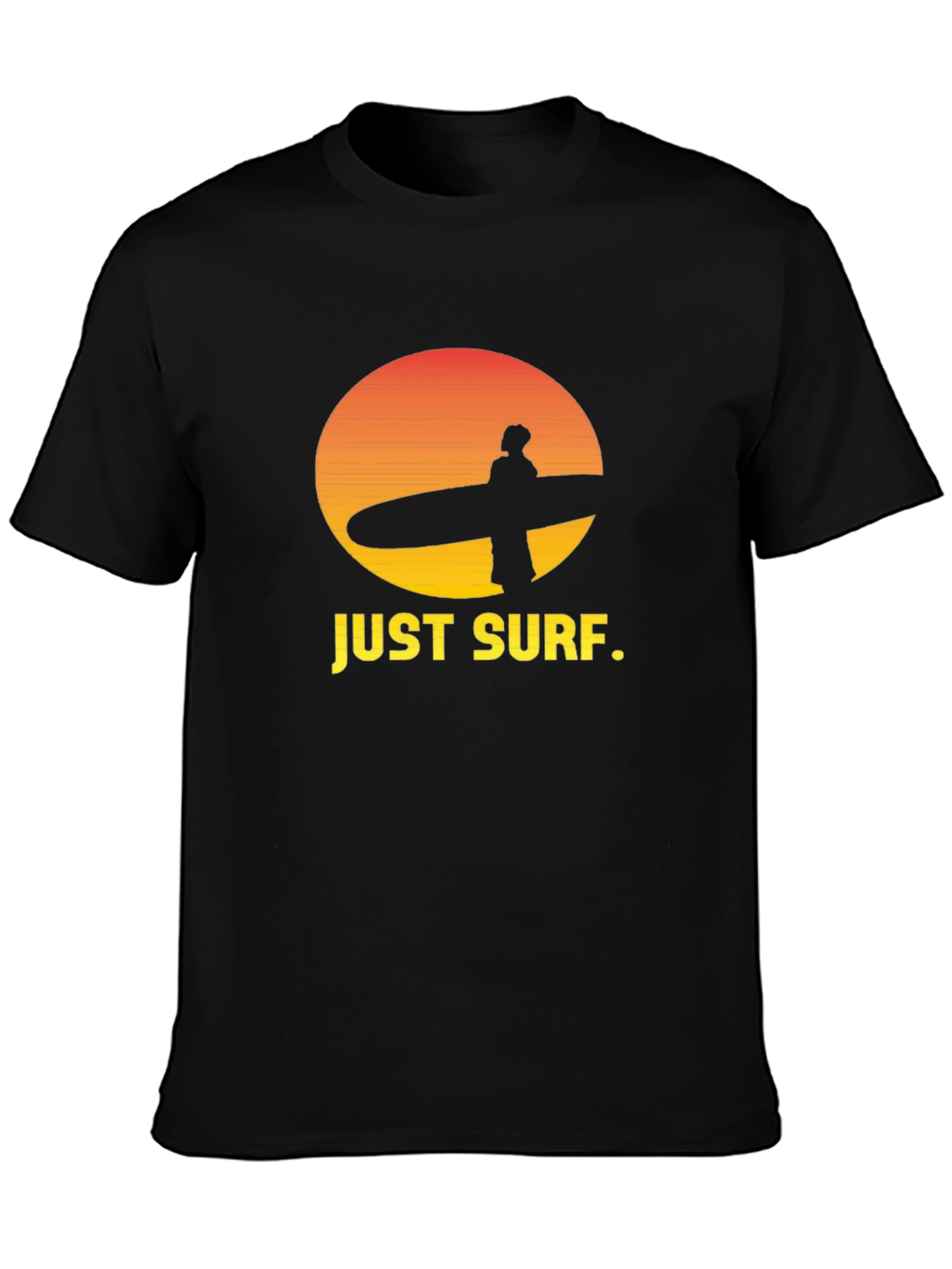 Just Surf Graphic Tee - Sunset Surfer Design