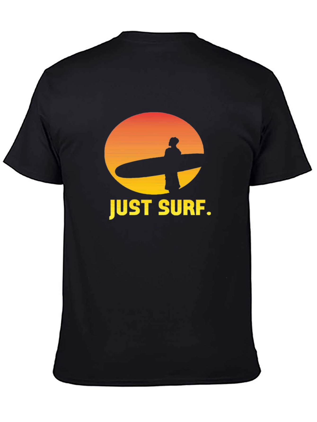Just Surf Graphic Tee - Sunset Surfer Design