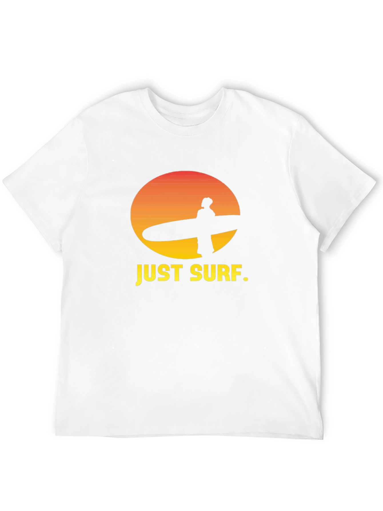 Just Surf Graphic Tee - Sunset Surfer Design