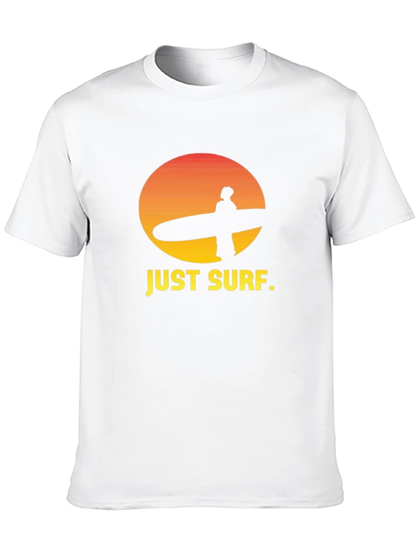 Just Surf Graphic Tee - Sunset Surfer Design
