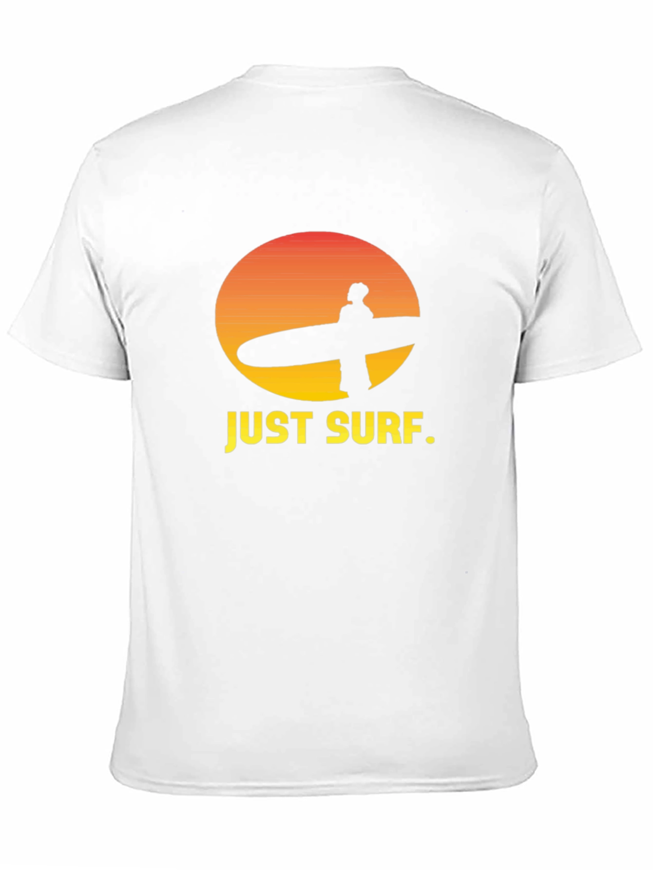 Just Surf Graphic Tee - Sunset Surfer Design