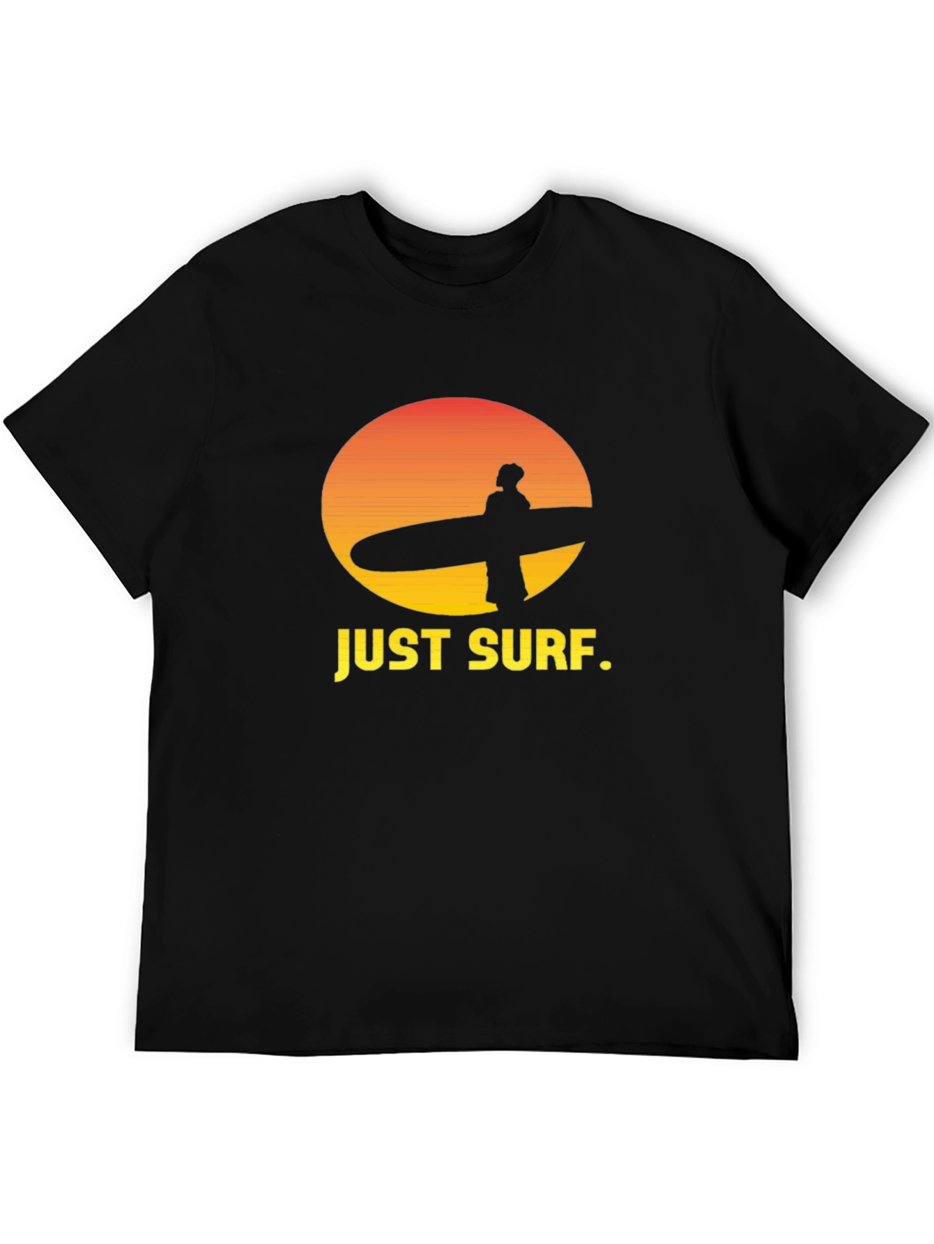 Just Surf Graphic Tee - Sunset Surfer Design