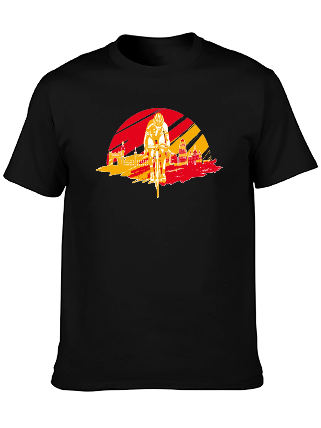 Barcelona Cycling T-Shirt - Red & Yellow Skyline