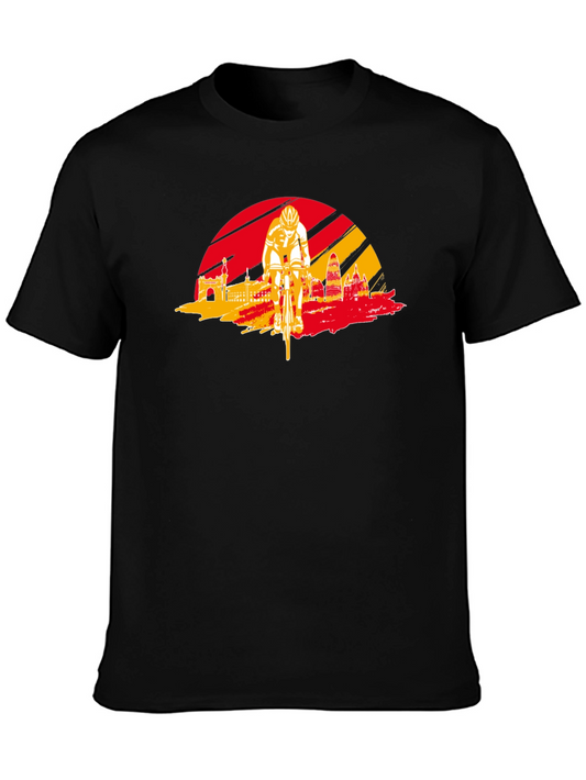 Barcelona Cycling T-Shirt - Red & Yellow Skyline