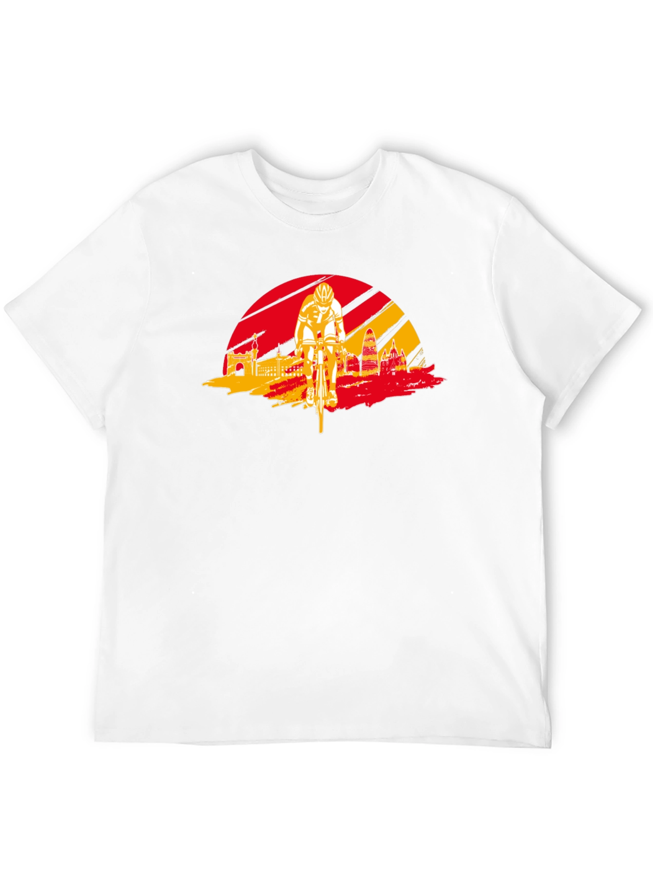 Barcelona Cycling T-Shirt - Red & Yellow Skyline