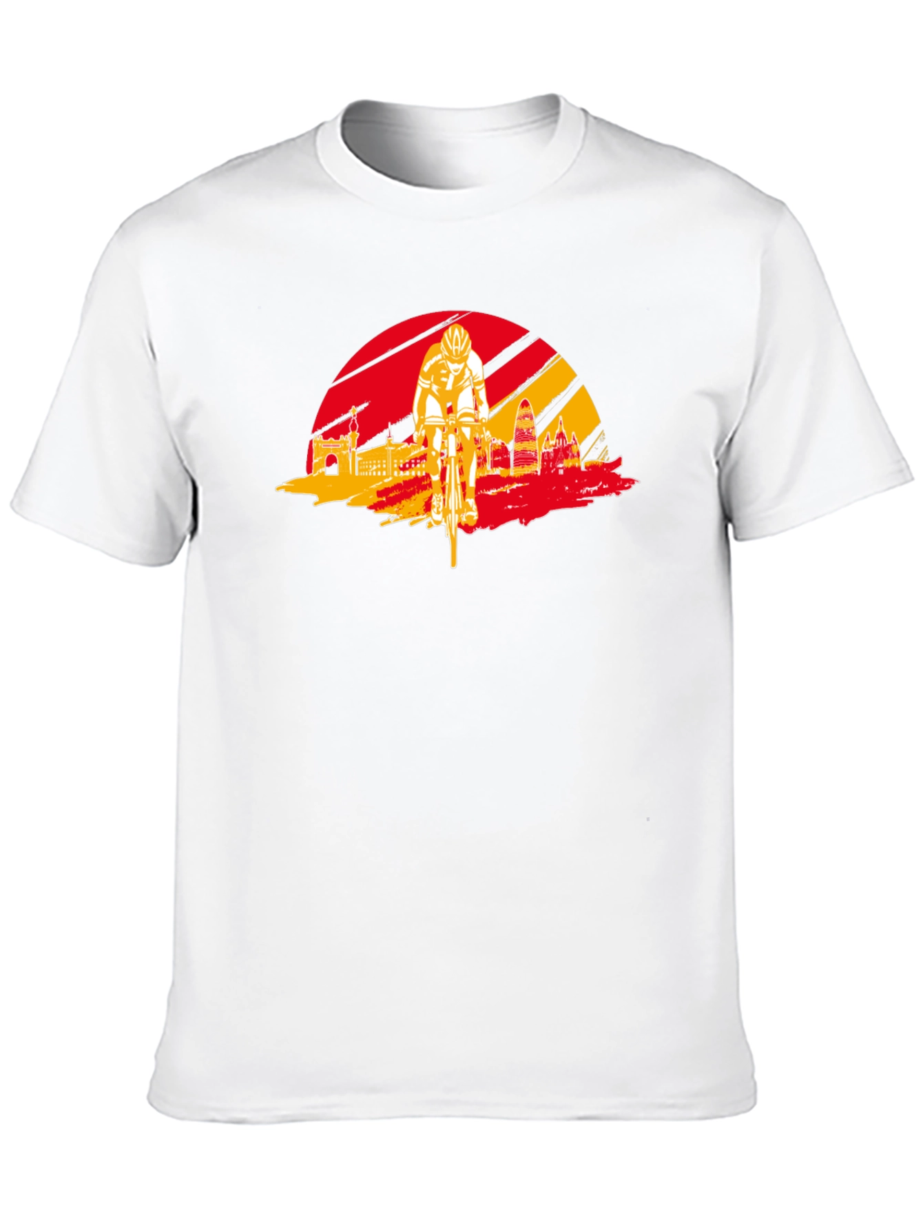Barcelona Cycling T-Shirt - Red & Yellow Skyline
