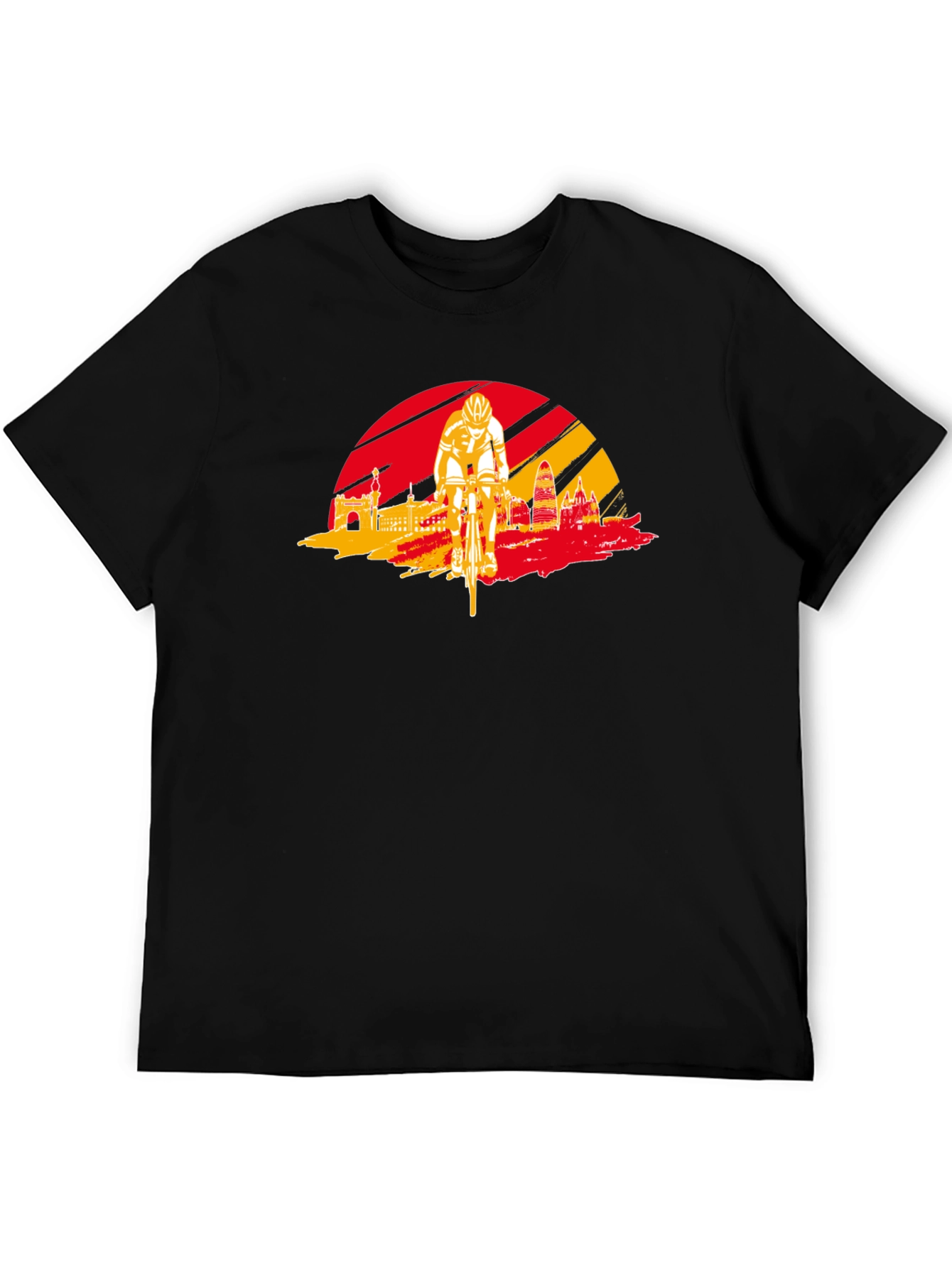 Barcelona Cycling T-Shirt - Red & Yellow Skyline