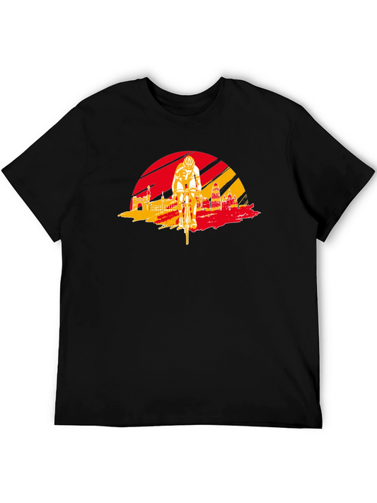 Barcelona Cycling T-Shirt - Red & Yellow Skyline