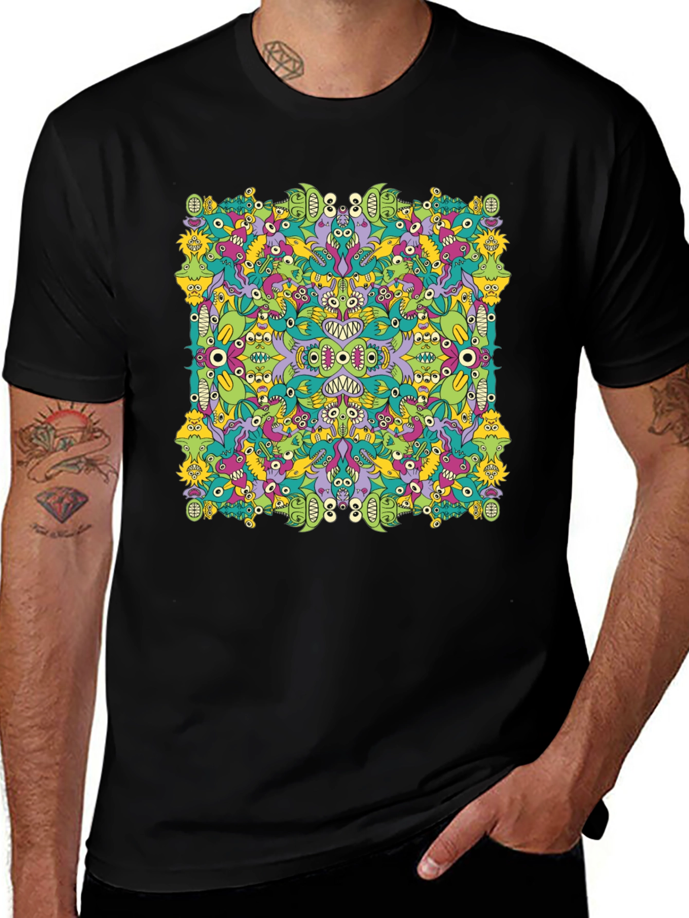 Funky Monster Doodle Graphic Tee - Black