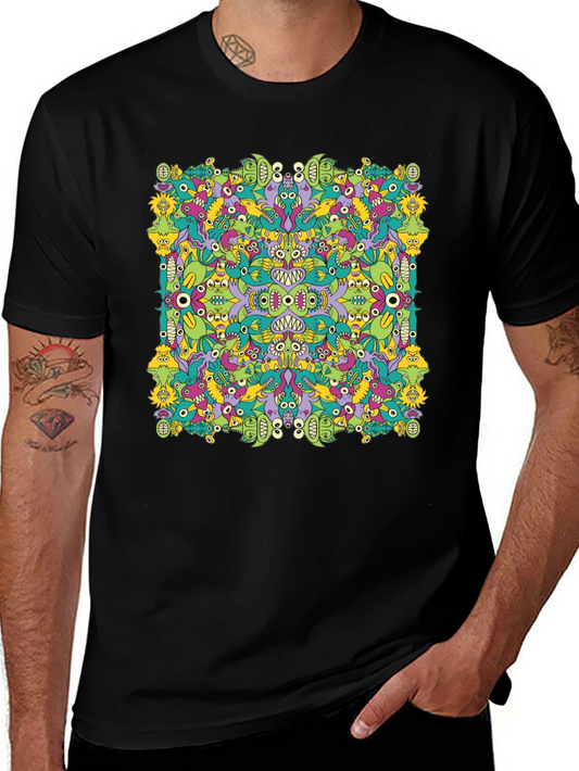 Funky Monster Doodle Graphic Tee - Black