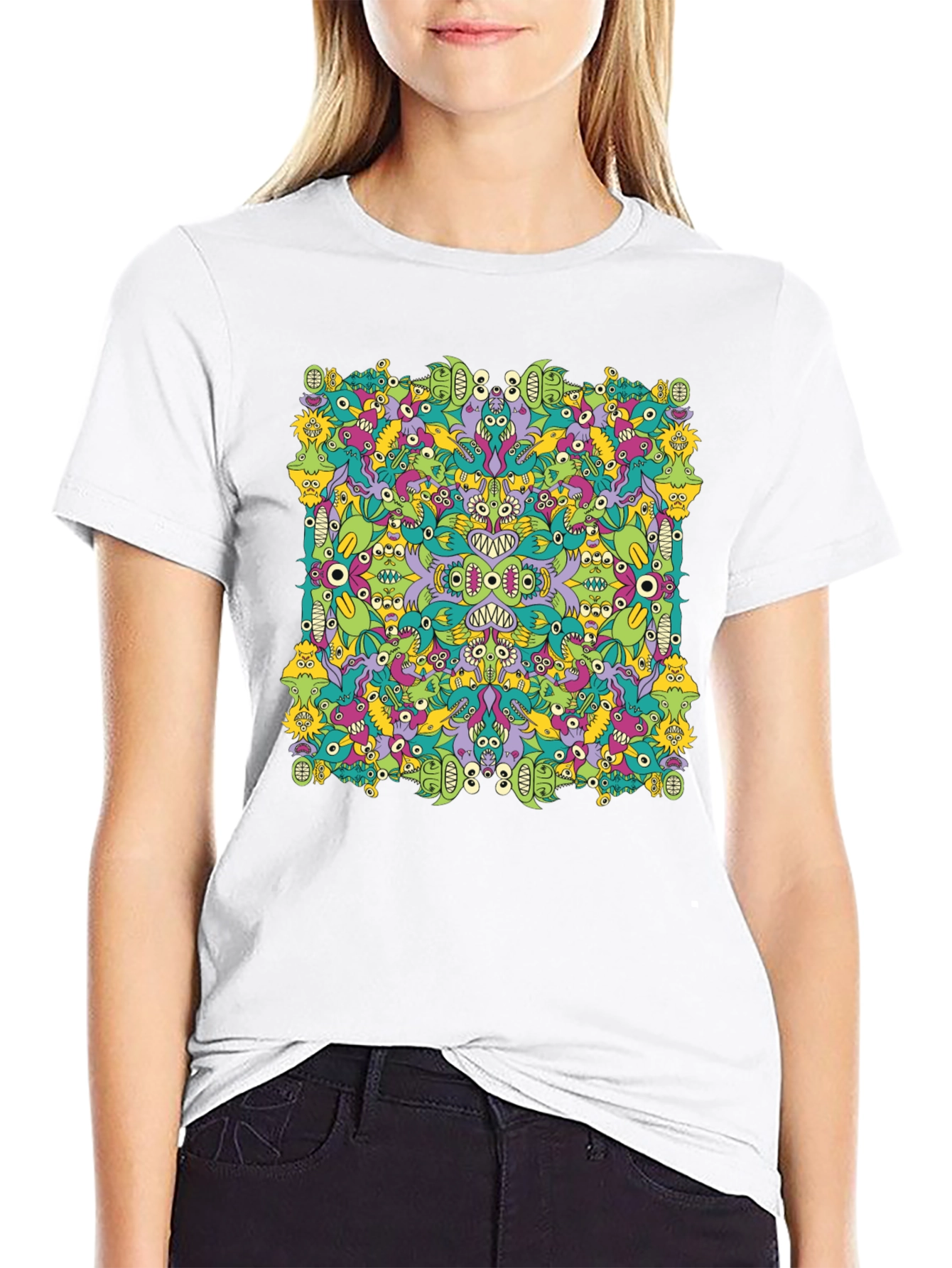 Funky Monster Doodle Graphic Tee - Black